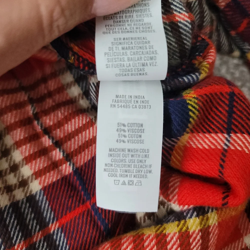 Aerie Plaid Flannel Pajama Sleep Shirt Size Small In Red/Blue Plaid NWT